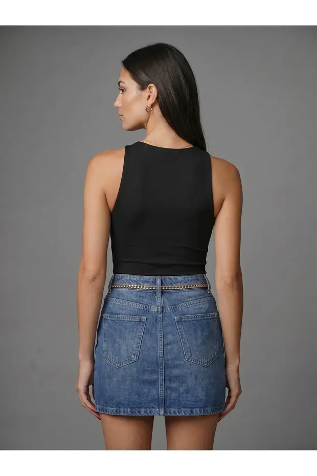 Noe Collection Kadın Halter Yaka Body Slim Fit Likralı Bodysuit Günlük Şık Atlet Body 5