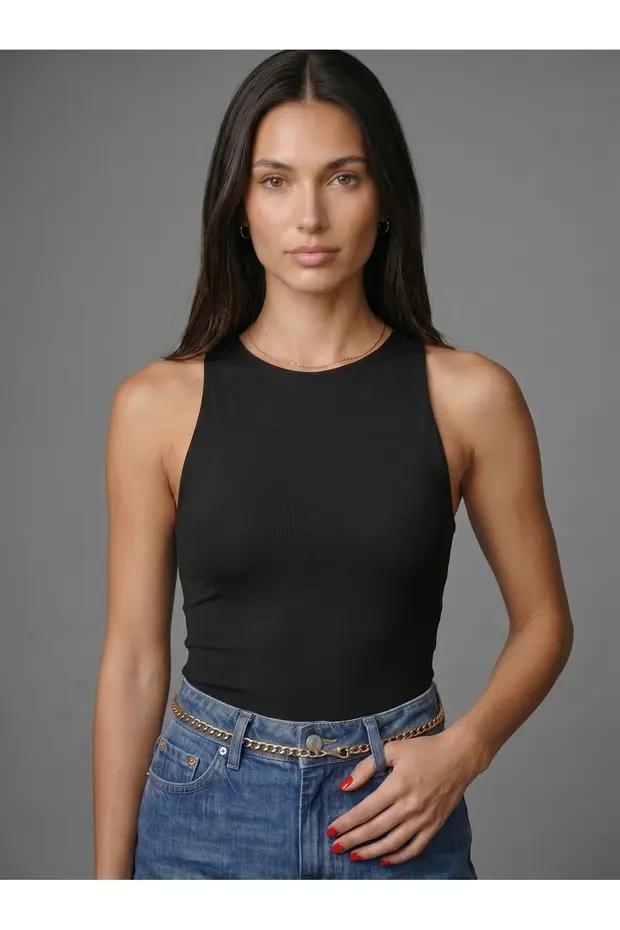 Noe Collection Kadın Halter Yaka Body Slim Fit Likralı Bodysuit Günlük Şık Atlet Body 3