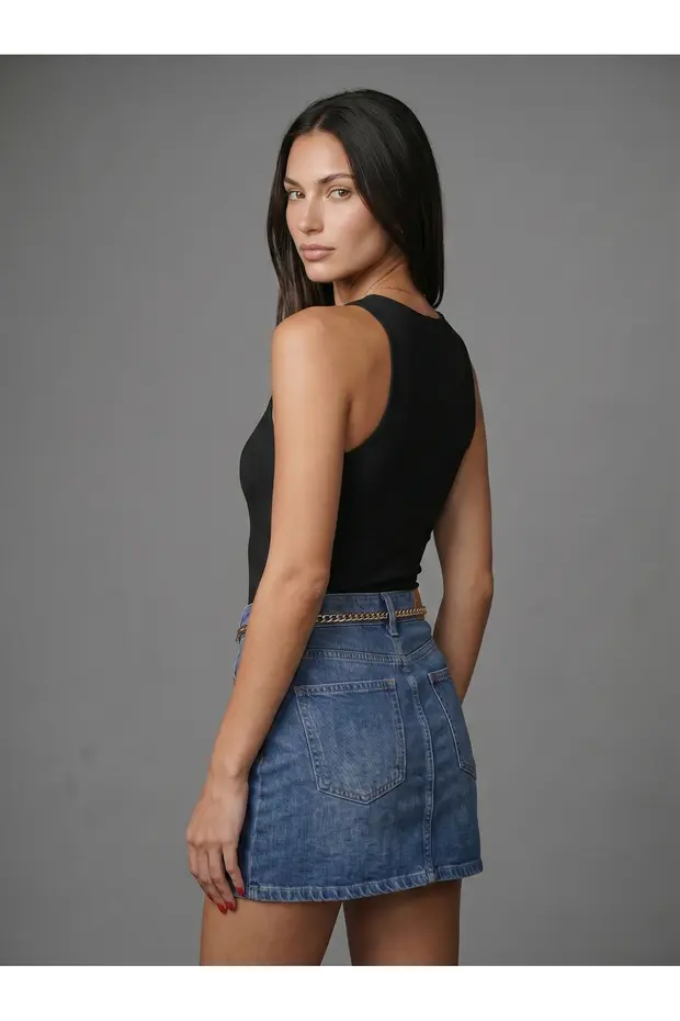 Noe Collection Kadın Halter Yaka Body Slim Fit Likralı Bodysuit Günlük Şık Atlet Body 4