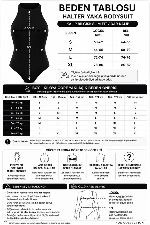 Noe Collection Kadın Halter Yaka Body Slim Fit Likralı Bodysuit Günlük Şık Atlet Body 6