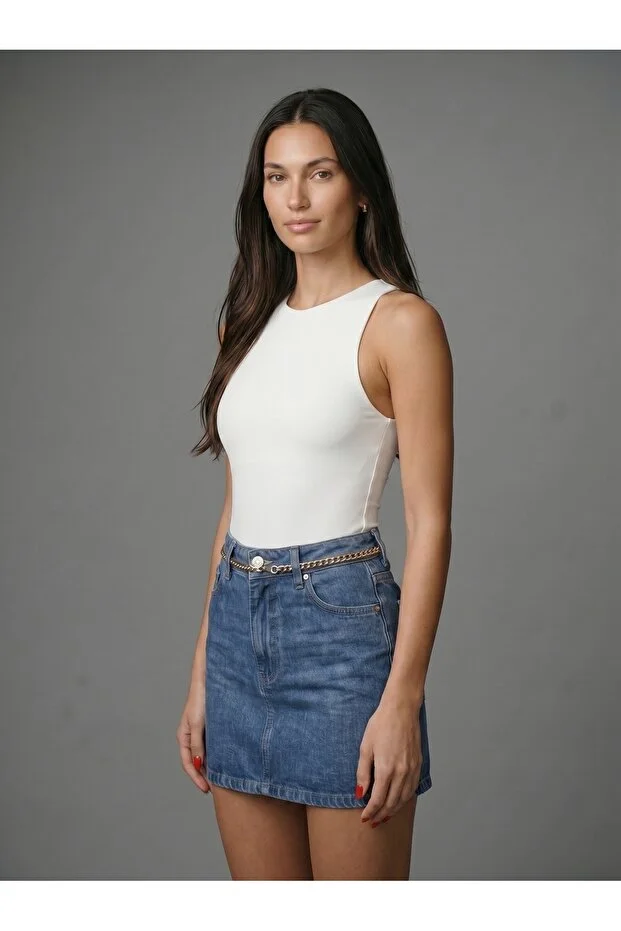 Noe Collection Kadın Halter Yaka Body Slim Fit Likralı Bodysuit Günlük Şık Atlet Body 2