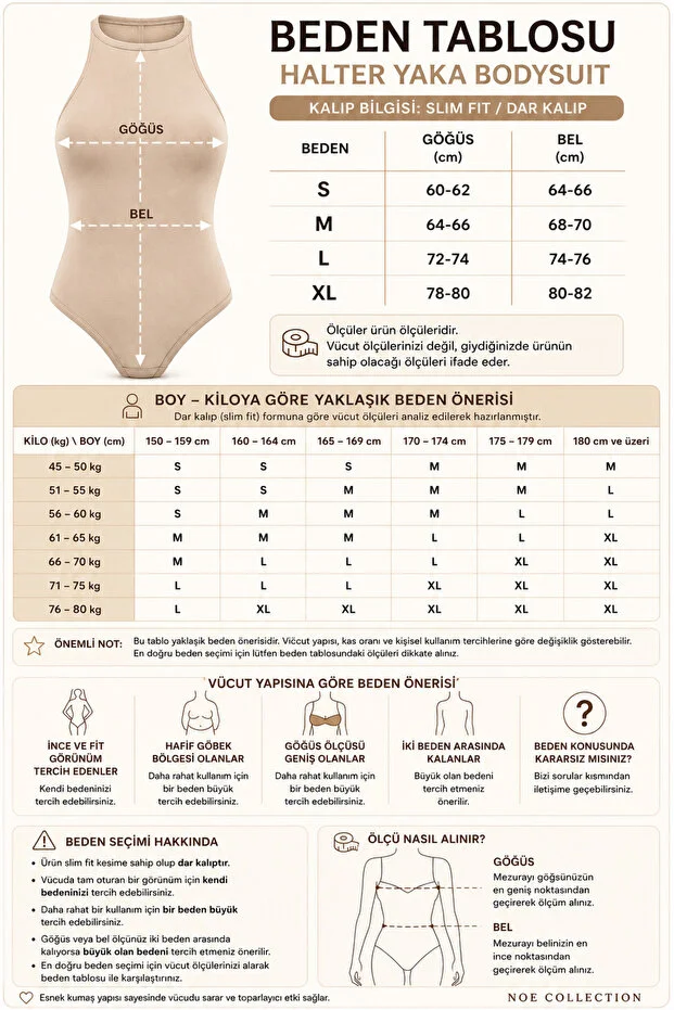 Noe Collection Kadın Bej Halter Yaka Slim Fit Likralı Bodysuit Günlük Şık Çıtçıtlı Body 6